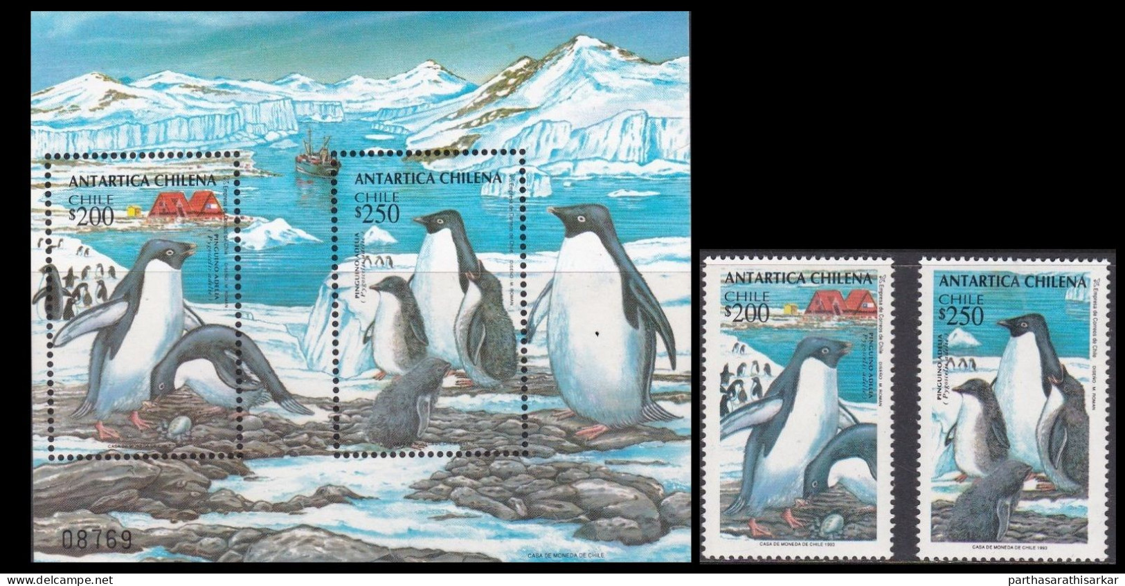 CHILE 1993 CHILEAN ANTARCTIC TERRITORY BIRDS PENGUINS COMPLETE SET WITH MINIATURE SHEET MS MNH EV 950/- - Penguins