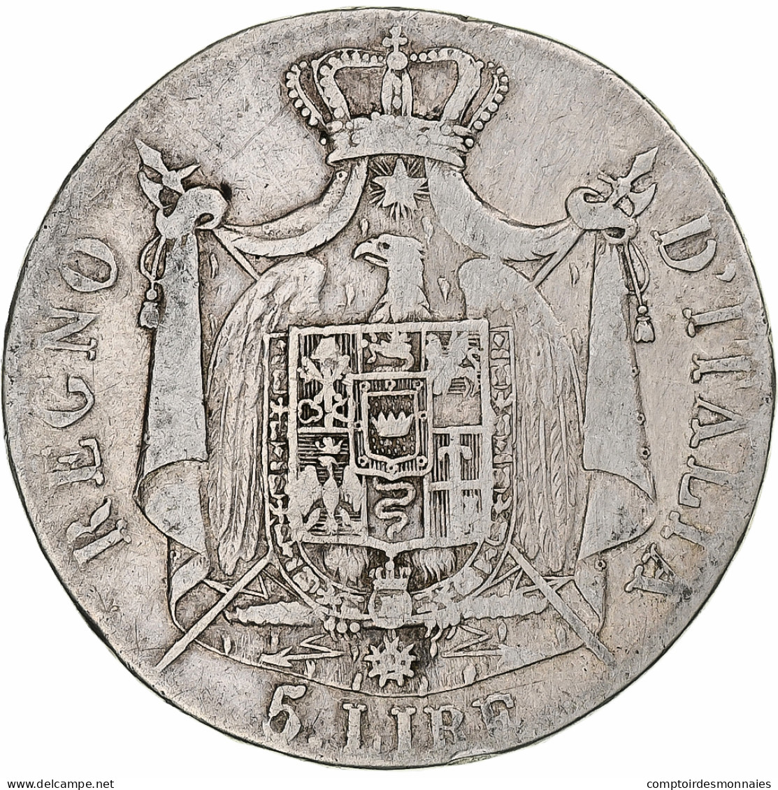 États Italiens, KINGDOM OF NAPOLEON, Napoléon I, 5 Lire, 1809, Bologne - Napoleónicas