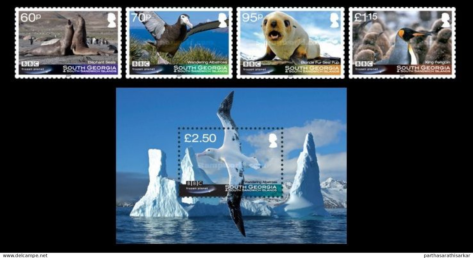 SOUTH GEORGIA AND SOUTH SANDWICH ISLANDS 2011 ANTARCTIC WILDLIFE FROZEN PLANET BIRDS COMPLETE SET WITH MS MNH - Penguins