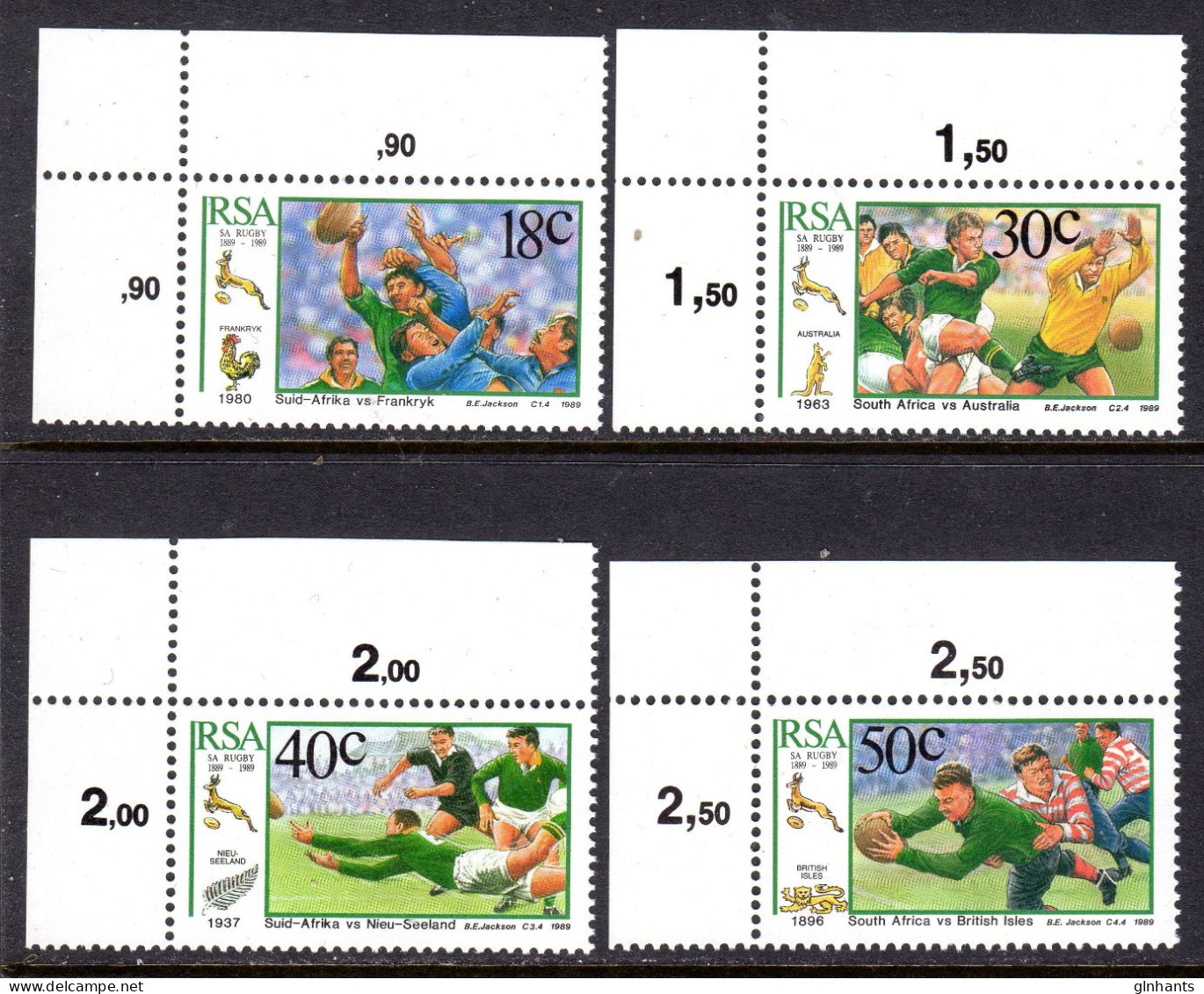 SOUTH AFRICA - 1989 RUGBY ANNIVERSARY SET (4V) FINE MNH ** SG 685-688 - Unused Stamps