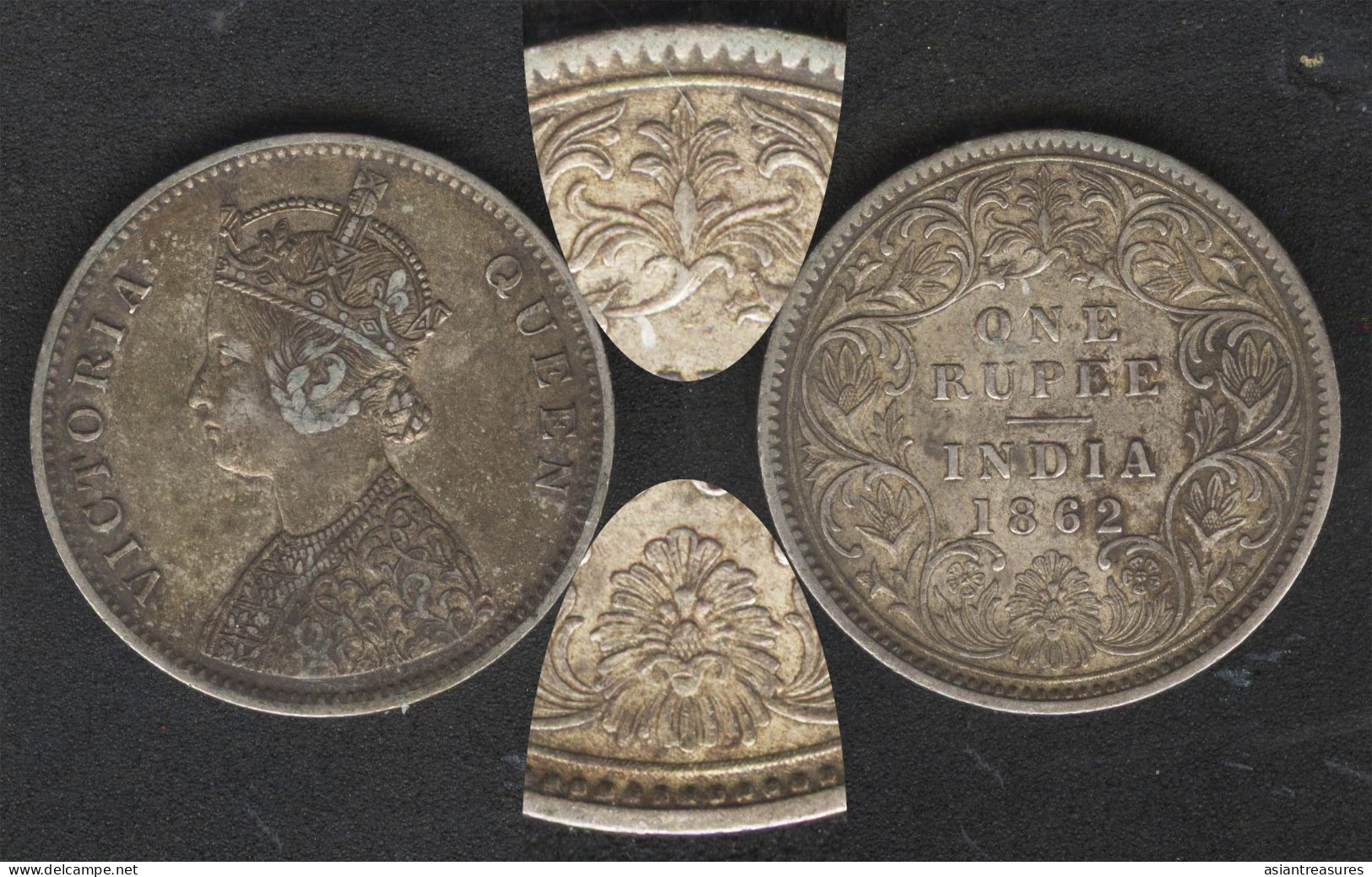 British India 1862 A I 0 0 Silver Rupee EF Coin Toned Normal Date But Nice Condition. - Autres – Asie