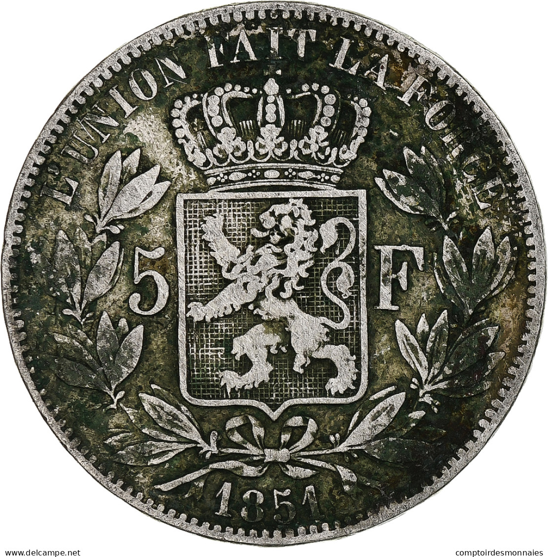 Belgique, Leopold I, 5 Francs, 5 Frank, 1851, Argent, TB, KM:17 - 5 Francs