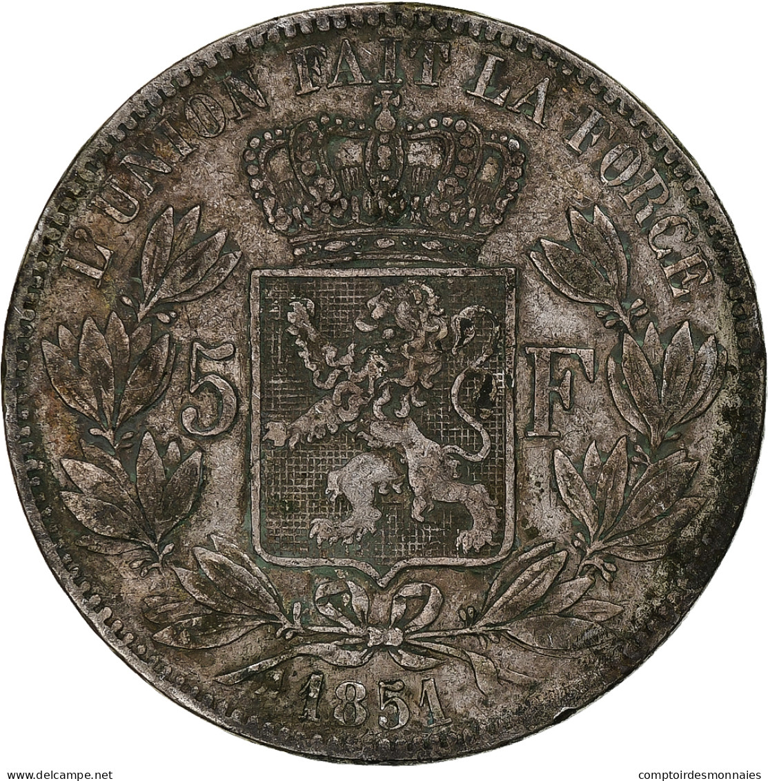 Belgique, Leopold I, 5 Francs, 5 Frank, 1851, Argent, TB, KM:17 - 5 Francs