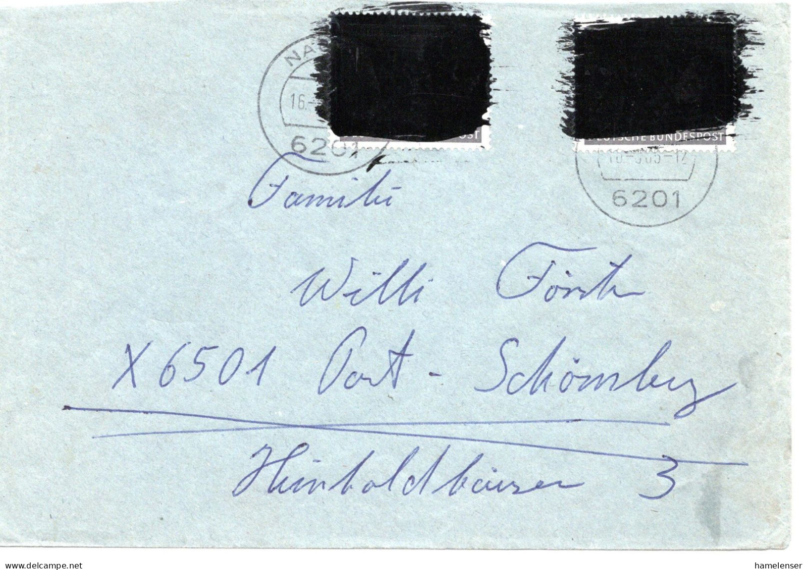 61422 - Bund - 1965 - 2@20Pfg Vertreibung A Bf NAUROD -> DDR, Mken Geschwaerzt ("Postkrieg") - Covers & Documents