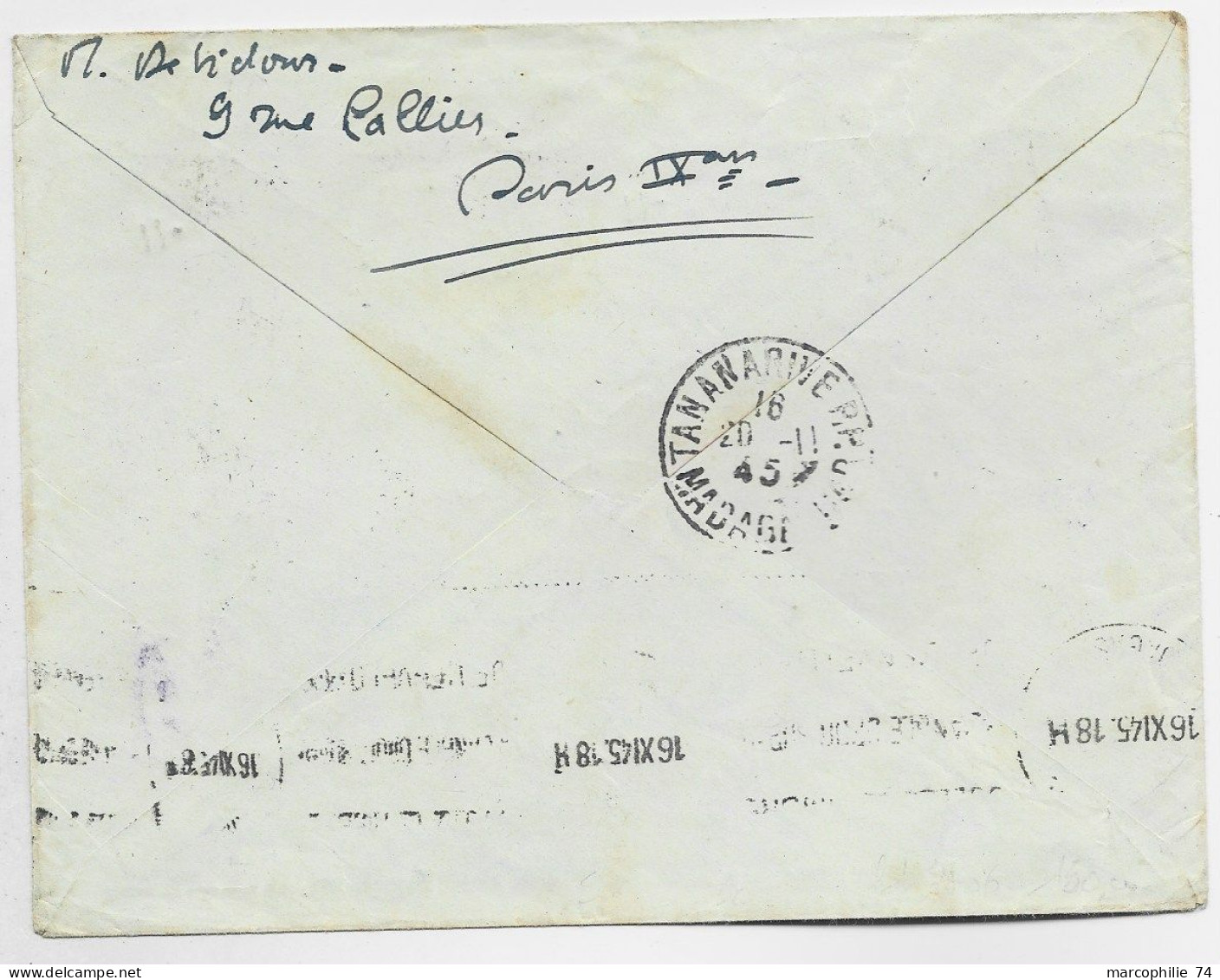 BLASON 10FR LANGUEDOC + GANDON 2FRX2 LETTRE COVER AVION PARIS 10.11.1945 POUR MADAGASCAR AU TARIF - 1941-66 Escudos Y Blasones