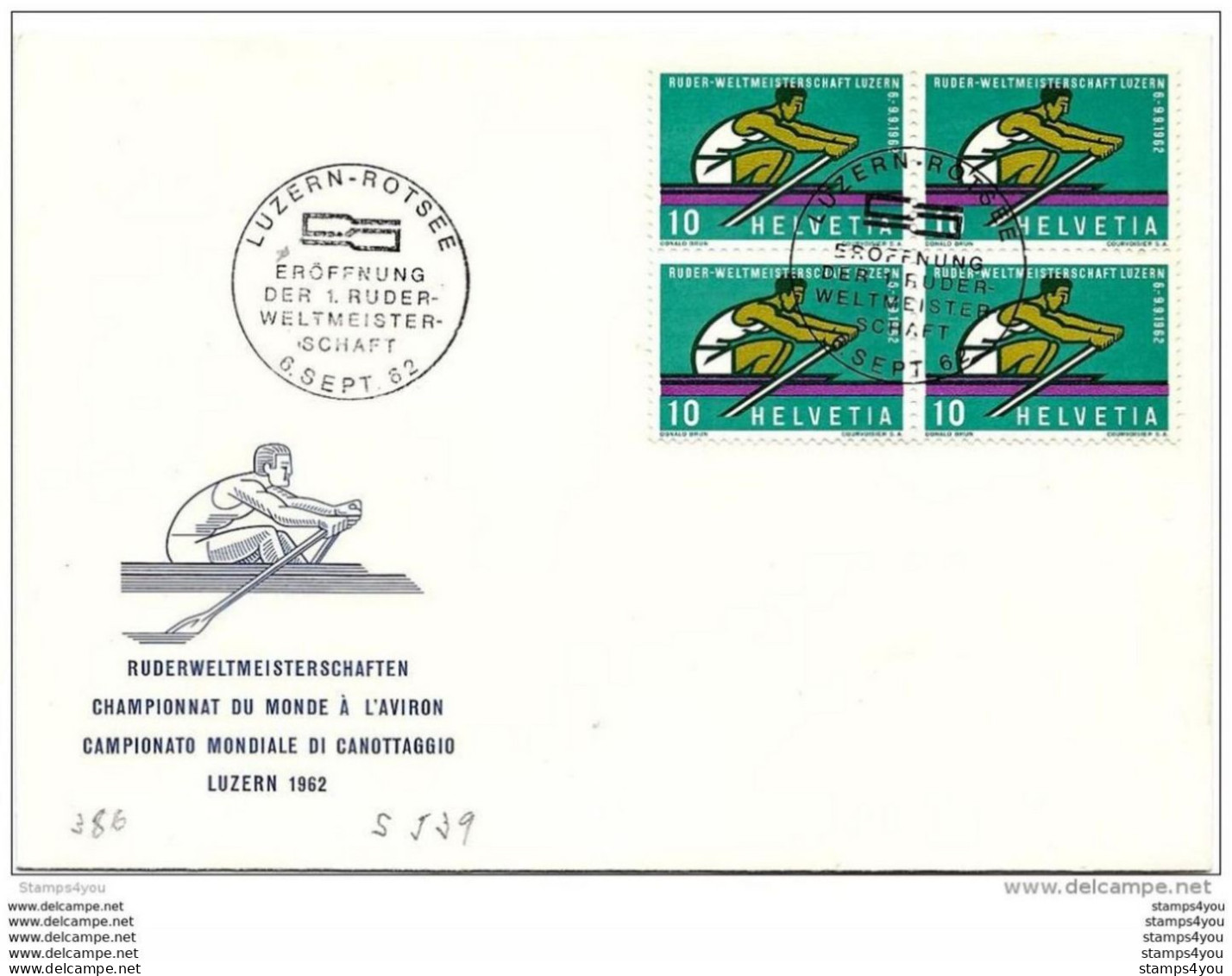 119 - 50 - Enveloppe Suisse "champ Du Monde D'aviron Luzern-Rotsee  1962" Timbres Et Oblit Spéciale - Canottaggio