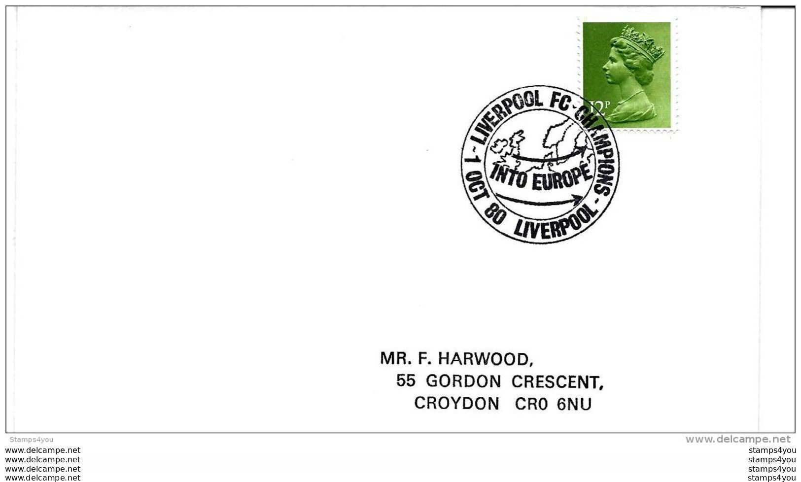 119 - 72 - Enveloppe Anglaise Avec Oblit Spéciale  "Liverpool Into Europe 1980" - Clubs Mythiques