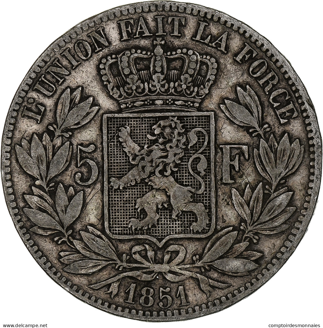 Belgique, Leopold I, 5 Francs, 5 Frank, 1851, Argent, TB, KM:17 - 5 Frank