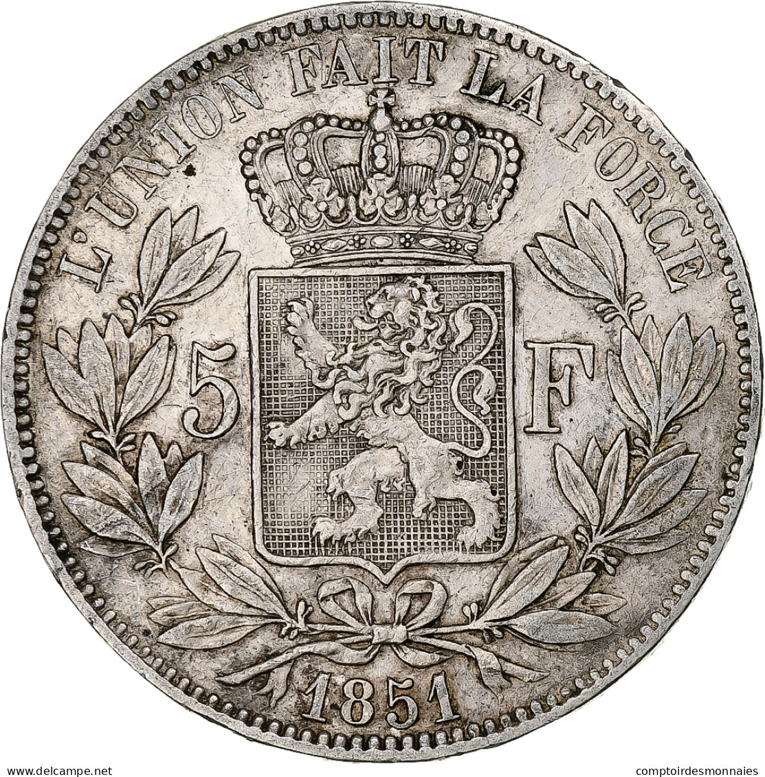 Belgique, Leopold I, 5 Francs, 5 Frank, 1851, Argent, TB+, KM:17 - 5 Frank