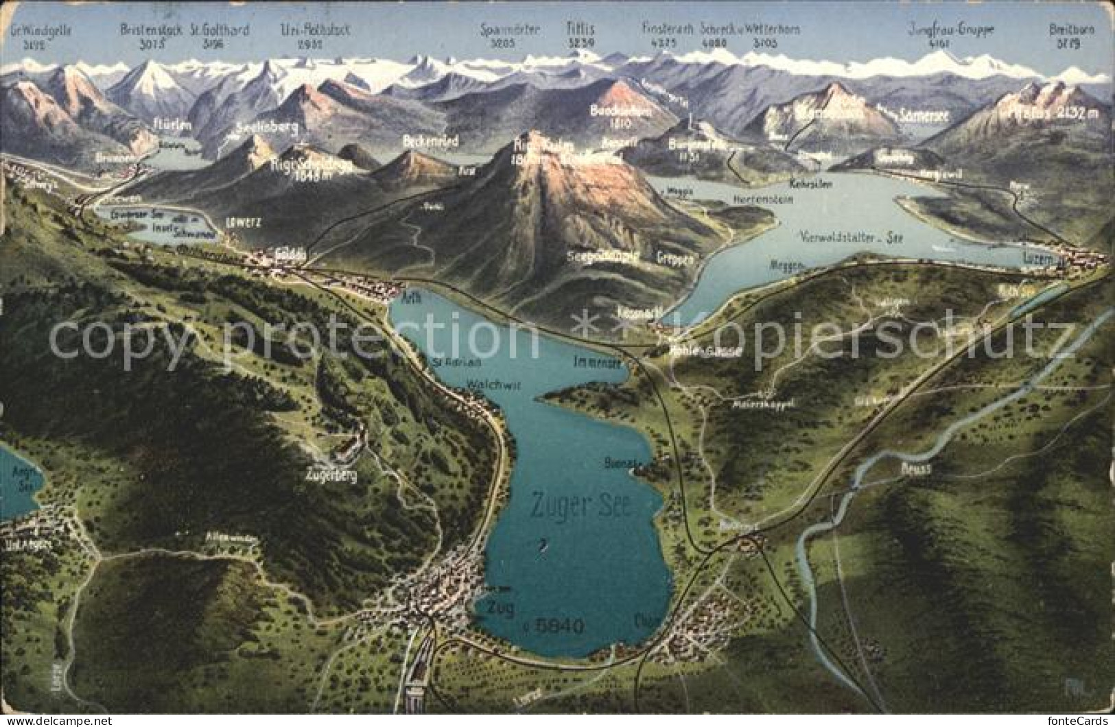 11737043 Zug ZG Panoramakarte Vierwaldstaettersee Zugersee Alpen Zug - Other & Unclassified