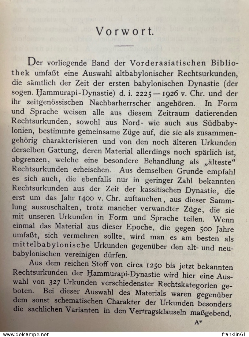 Urkunden Des Altbabylonischen Zivil- Und Prozessrechts. - Diritto