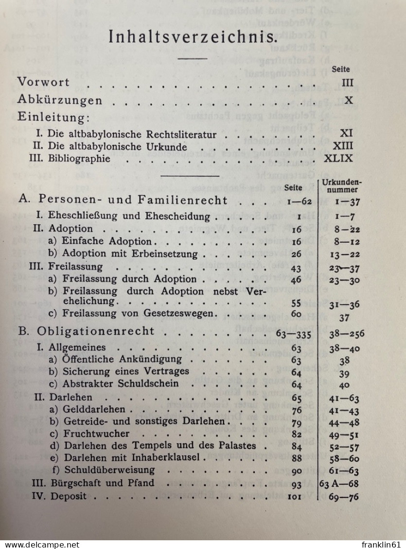 Urkunden Des Altbabylonischen Zivil- Und Prozessrechts. - Diritto