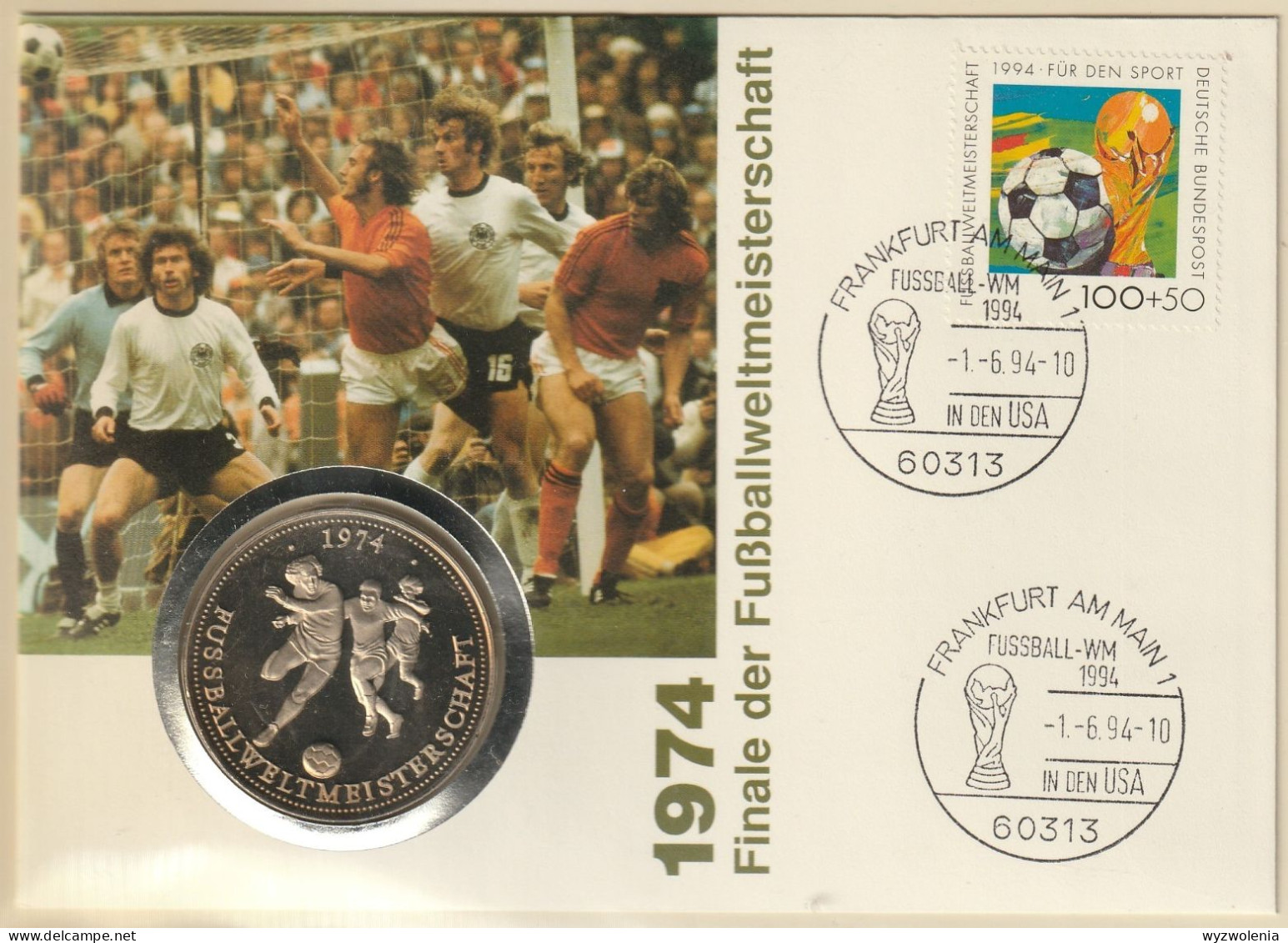 A 760) BRD 1994 Mi# 1718 SoSt Frankfurt Fußball-WM In USA; Medaille Zeigt Gewinn Der WM 1974 - 1994 – USA