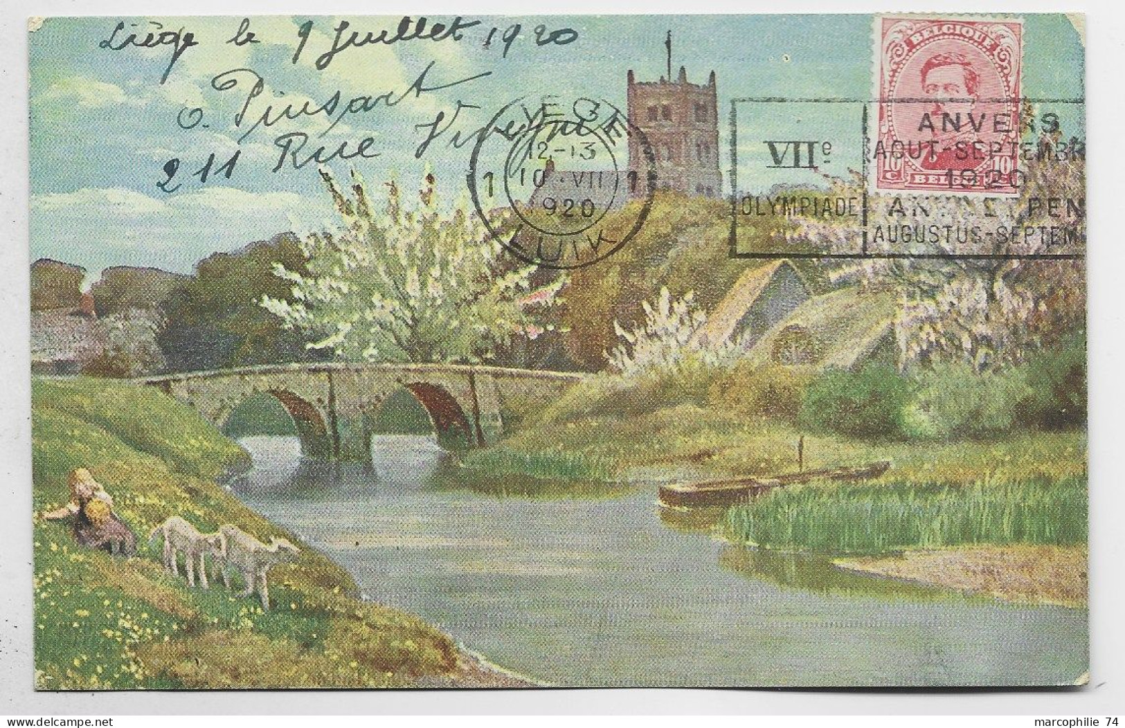 BELGIQUE 10C MECANIQUE ANVERS VIIE OLYMPIADE 1920 AU RECTO CARTE FANTAISE - Ete 1920: Anvers