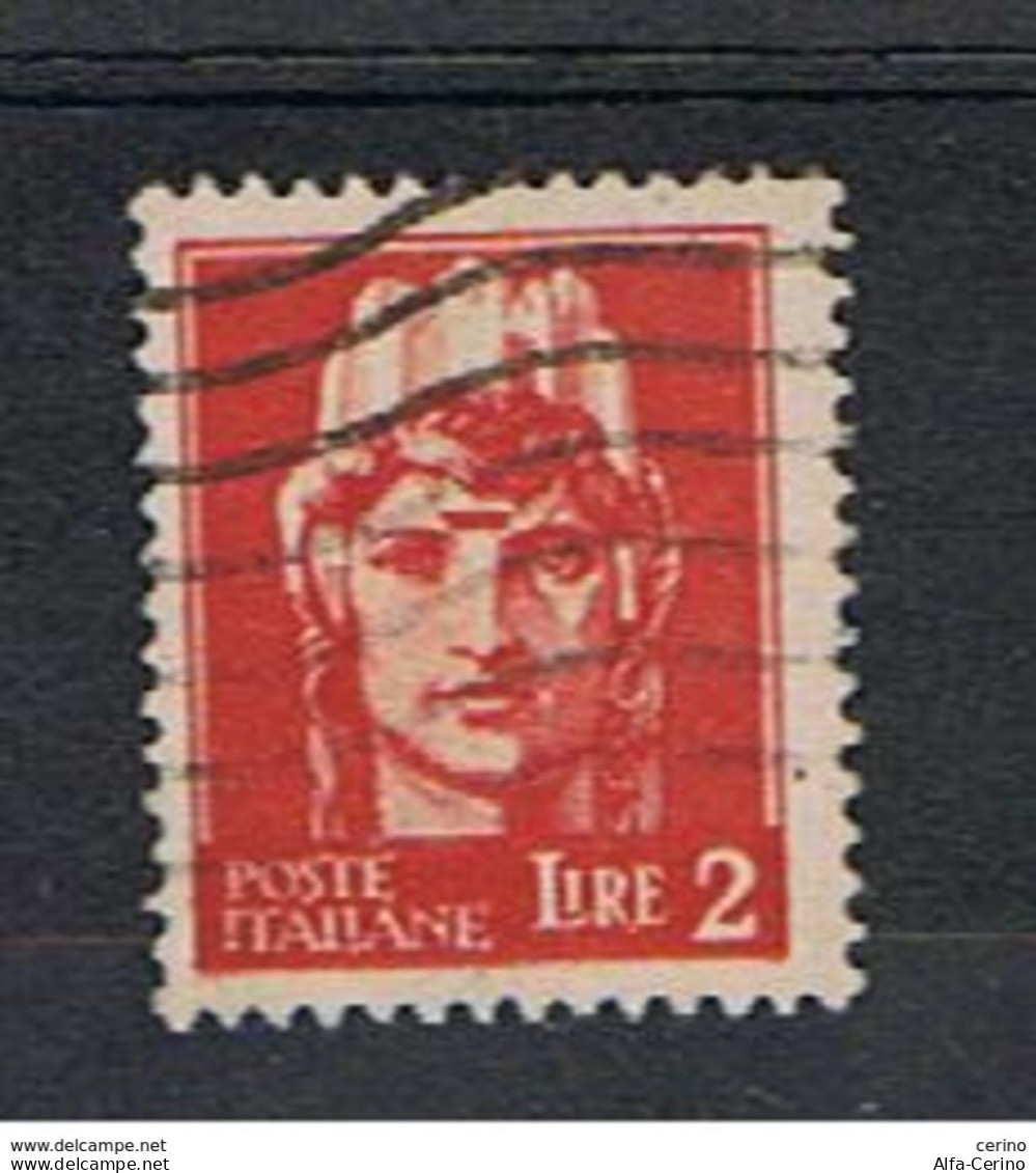 LUOGOTENENZA  VARIETA':  1945  EMISS. DI  ROMA  -  £. 2  CARMINIO  US. -  FIL. LETTERE  10/10  -  SASS. 533 - Gebraucht