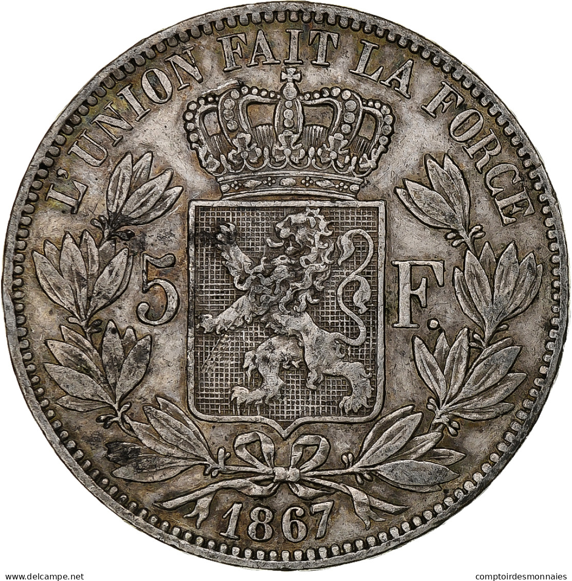 Belgique, Leopold II, 5 Francs, 5 Frank, 1867, Avec Point, Argent, TB, KM:24 - 5 Francs