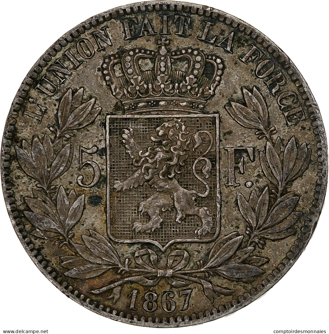 Belgique, Leopold II, 5 Francs, 5 Frank, 1867, Avec Point, Argent, TB+, KM:24 - 5 Francs