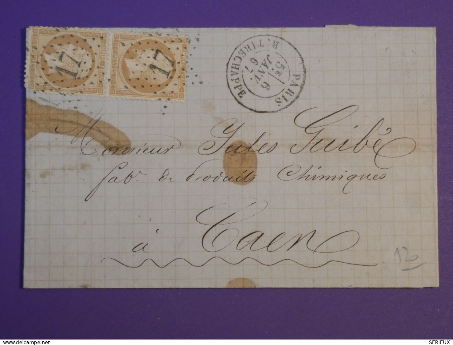 DF21 FRANCE  LETTRE 1867 ETOILE DE PARIS N°17 SUR PAIRE  N°21 A CAEN + AFF. INTERESSANT++++ - 1849-1876: Klassik