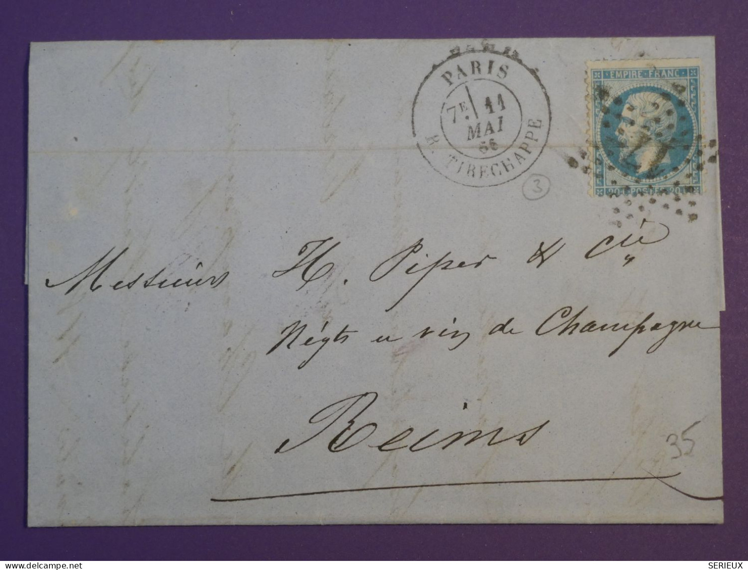 DF21 FRANCE  LETTRE 1861 ETOILE DE PARIS N°17 SUR N°21 A  REIMS + AFF. INTERESSANT++++ - 1849-1876: Période Classique