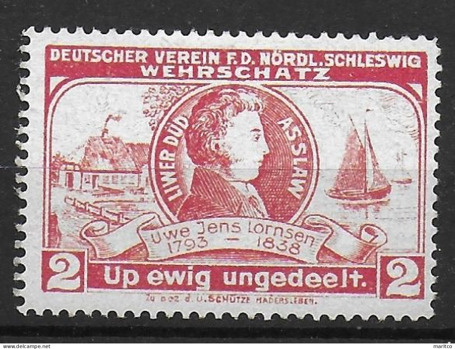Deutsches Reich Schleswig 1909 Lornsen Wehrschatz Nordmarkverein Spendenmarke Cinderella Vignet Werbemarke Propaganda - Vignettes De Fantaisie