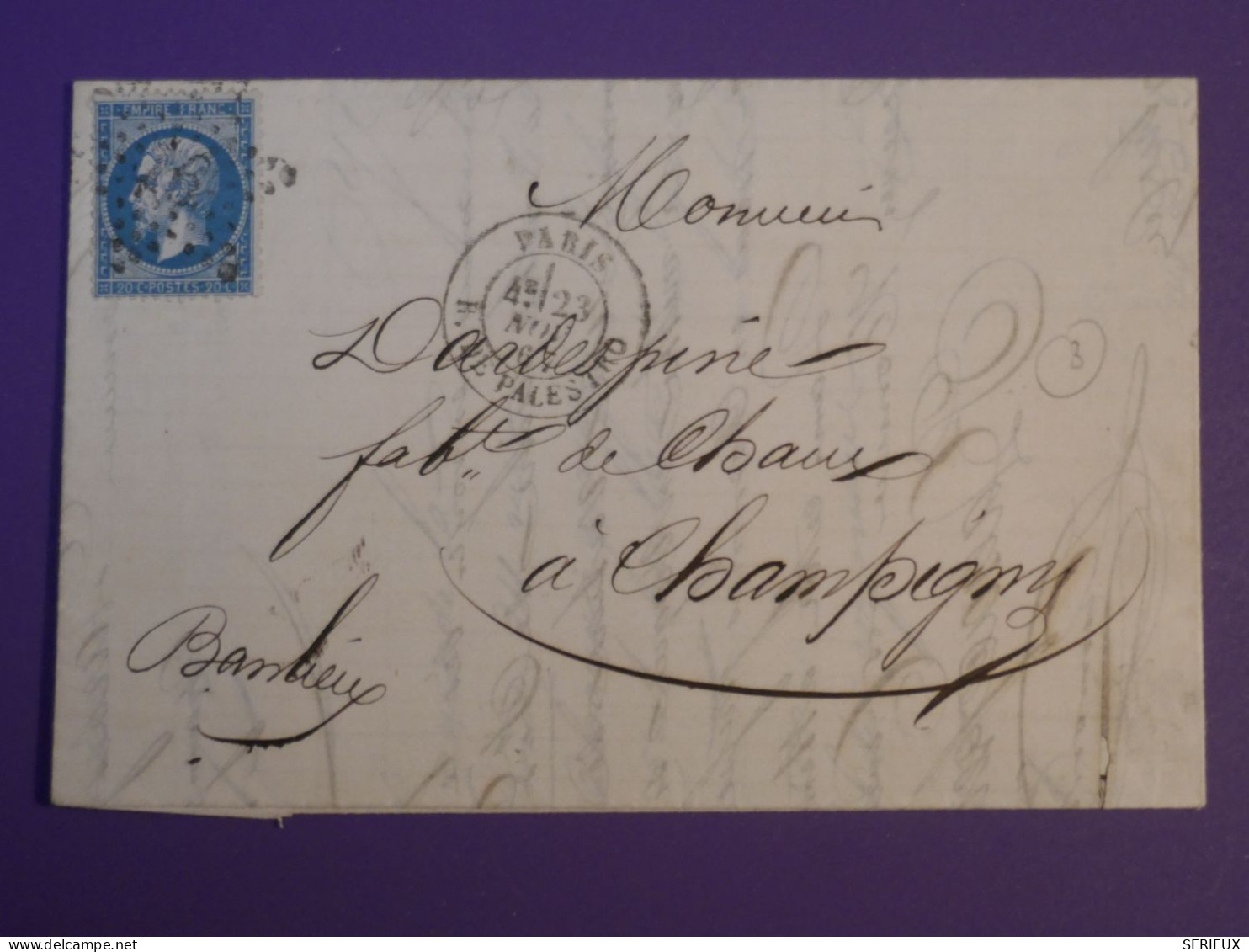 DF21 FRANCE BELLE  LETTRE 1867 ETOILE DE PARIS N°16  A  CHAMPIGNY  + AFF. INTERESSANT++++ - 1849-1876: Klassieke Periode