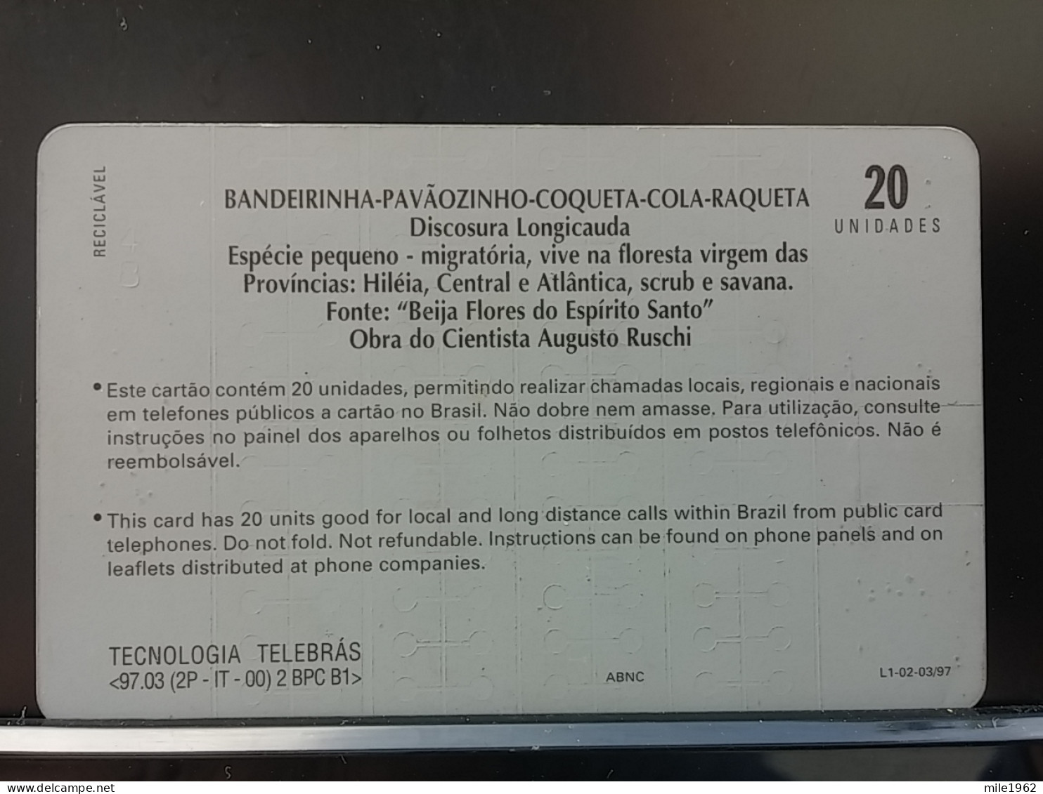 T-290 - BRASIL , BRAZIL TELECARD, PHONECARD, BIRD, OISEAU - Brésil