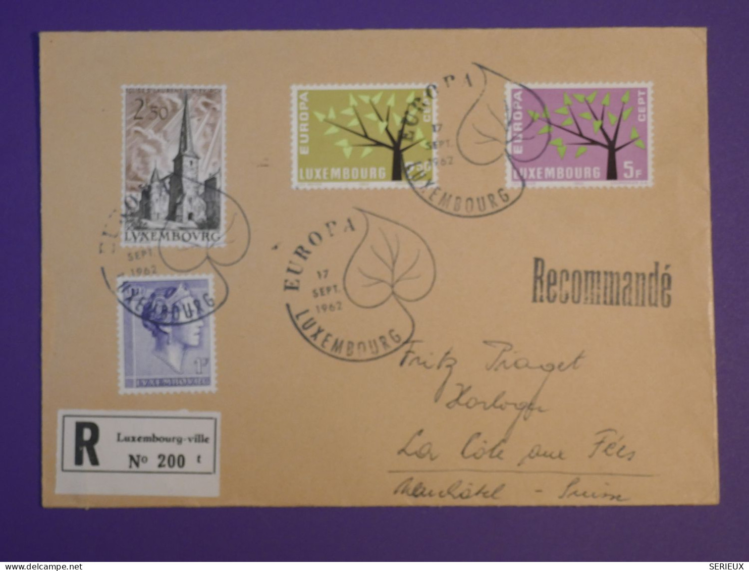 DF21 LUXEMBOURG  BELLE  LETTRE RECOM.   1962   A NEUCHATEL SUISSE +EUROPA + AFF. INTERESSANT++++ - Storia Postale