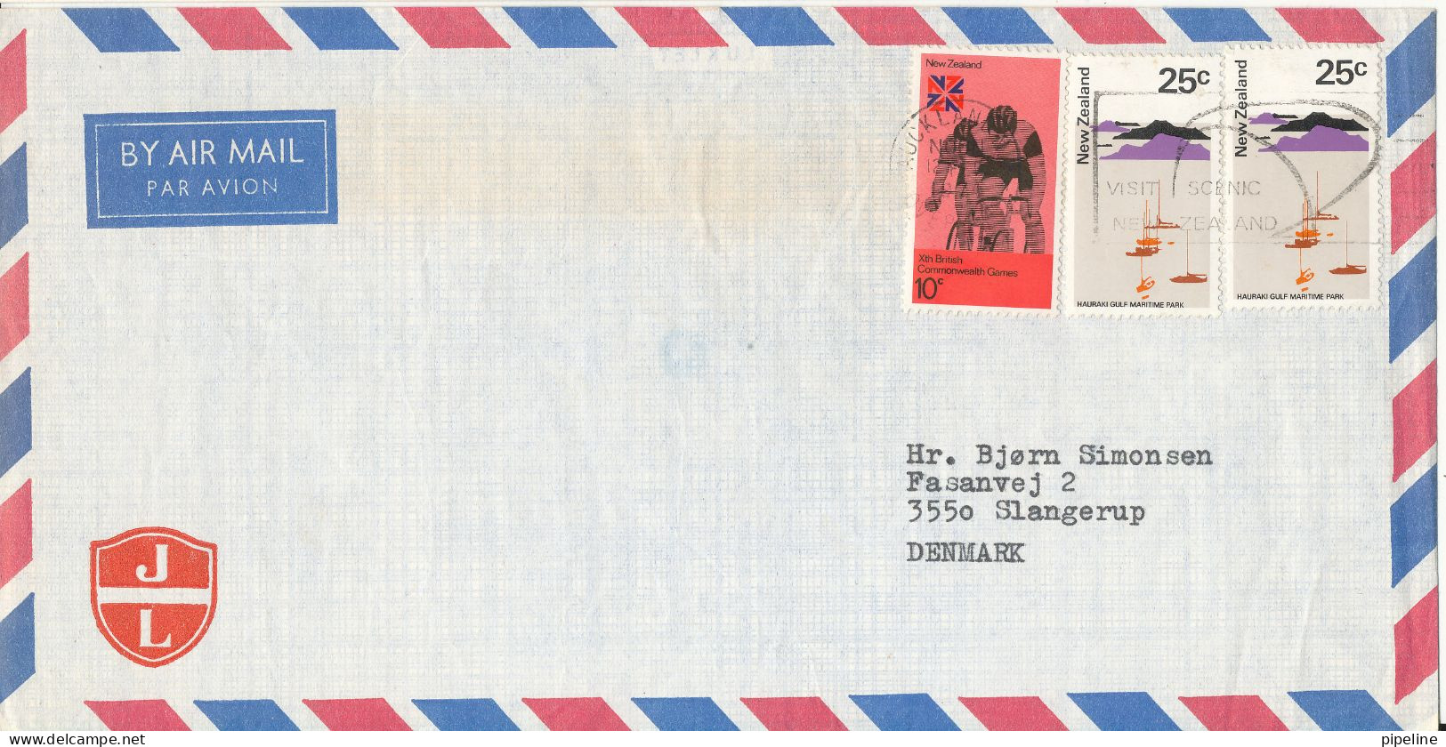 New Zealand Air Mail Cover Sent To Denmark Auckland 12-2-1974 (from J. Lauritzen Ship M/s Italian Reefer) - Poste Aérienne