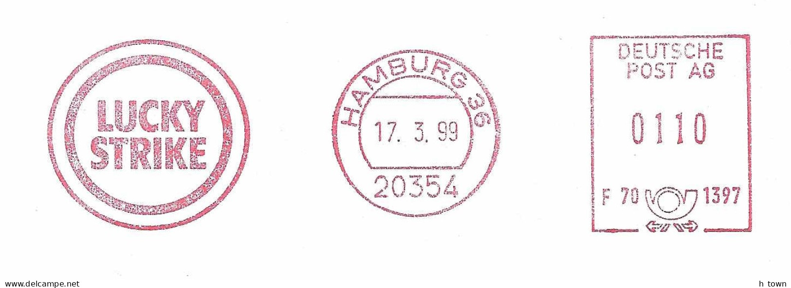 125  Tabac, Cigarette Lucky Strike: Ema D'Allemagne, 1999 - Tobacco Meter Stamp From Hamburg, Germany - Drugs