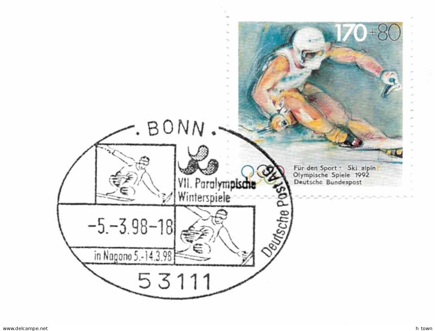 133  Jeux Paralympiques D'hiver 1998 - Winter Paralympic Games Nagano, Ski: Pictorial Cancel From Germany - Winter 1998: Nagano