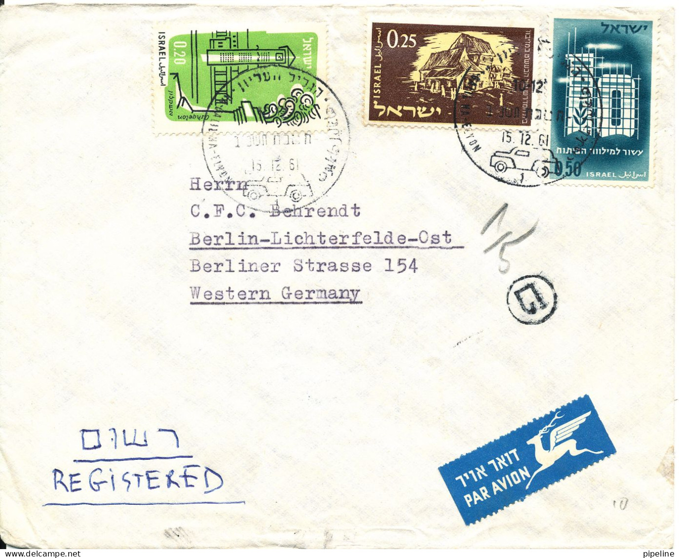 Israel Registered Cover Sent Tair Mail To Germany 15-12-1961 - Storia Postale