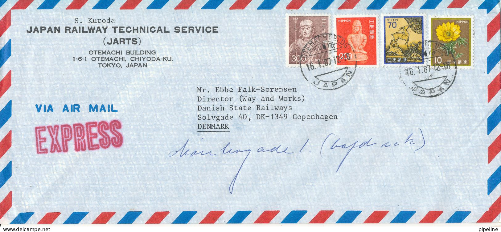Japan Express Air Mail Cover Sent To Denmark 16-1-1987 - Posta Aerea