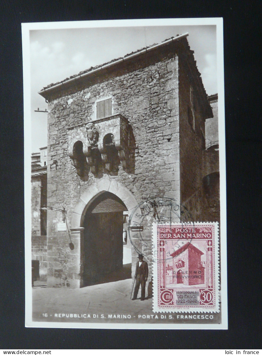Carte Maximum Card Porta San Francesco Timbre Surchargé Governo Provvisorio San Marino 1943 - Lettres & Documents