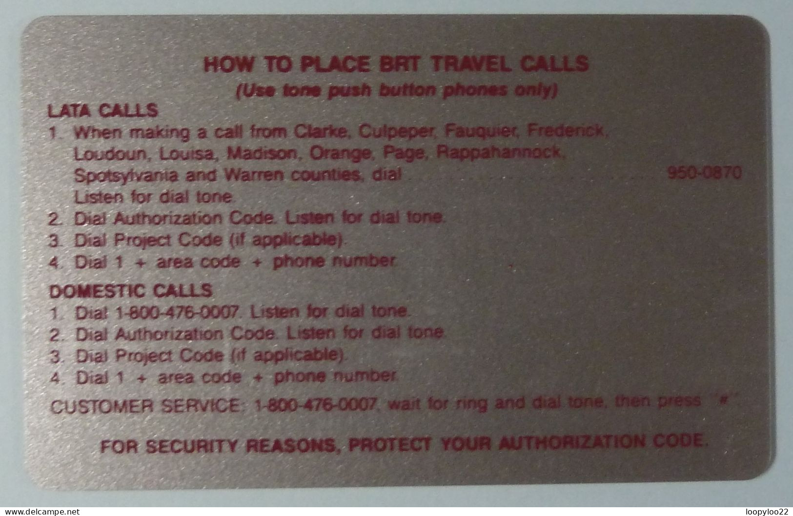 USA - BLUE RIDGE TELEPHONE - Project & Travel Calling Card - R - Other & Unclassified