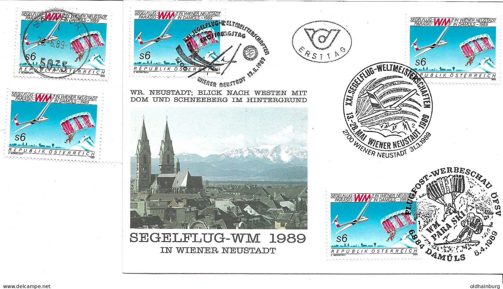 2380l: Österreich 1989, Segelflug & Paraski- WM Wr. Neustadt/ Damüls, Auf  Kombi- FDC Plus **/o Ausgabe - Wiener Neustadt