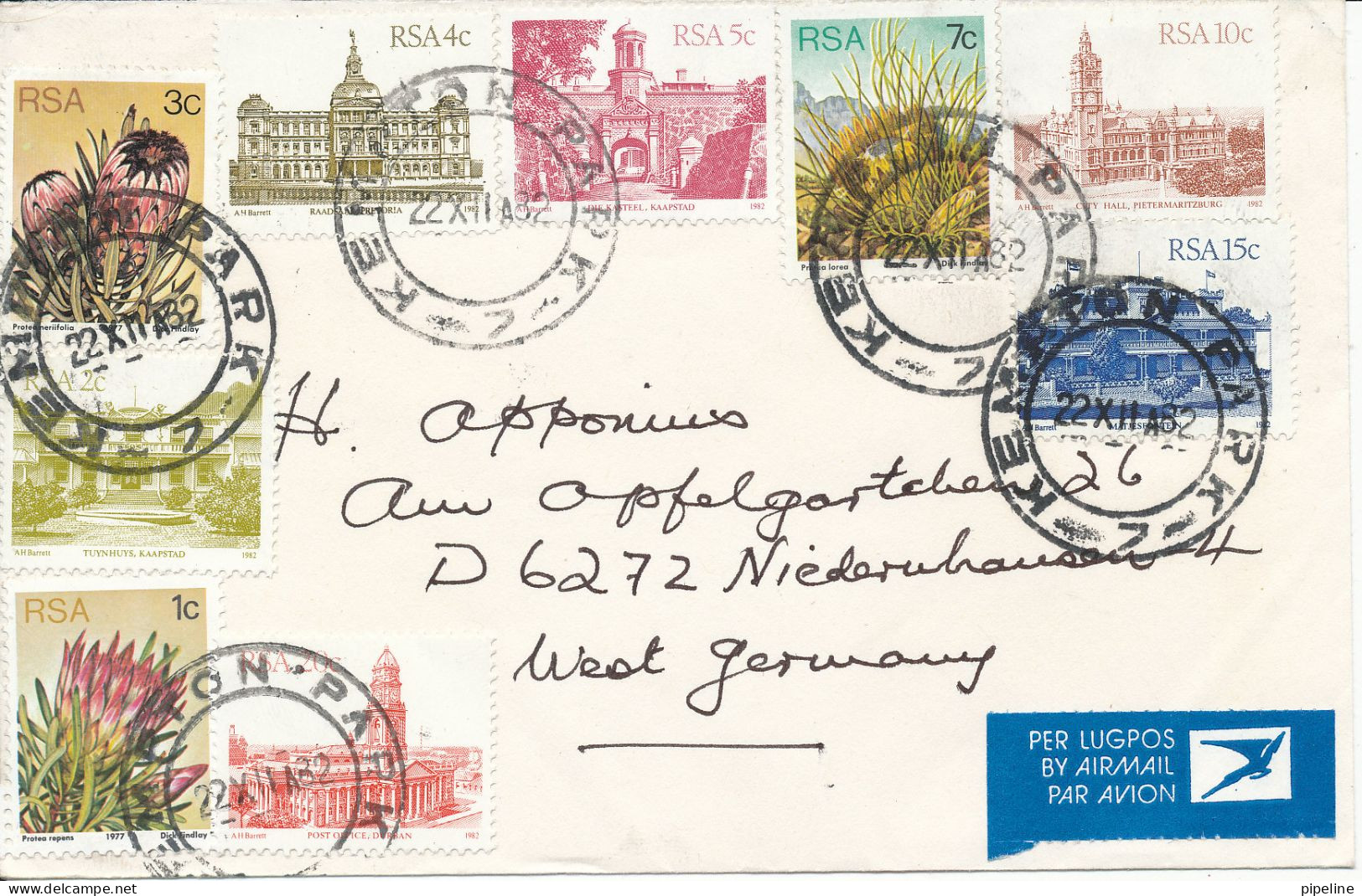 South Africa RSA Cover Sent Air Mail To Germany 22-12-1982 - Brieven En Documenten
