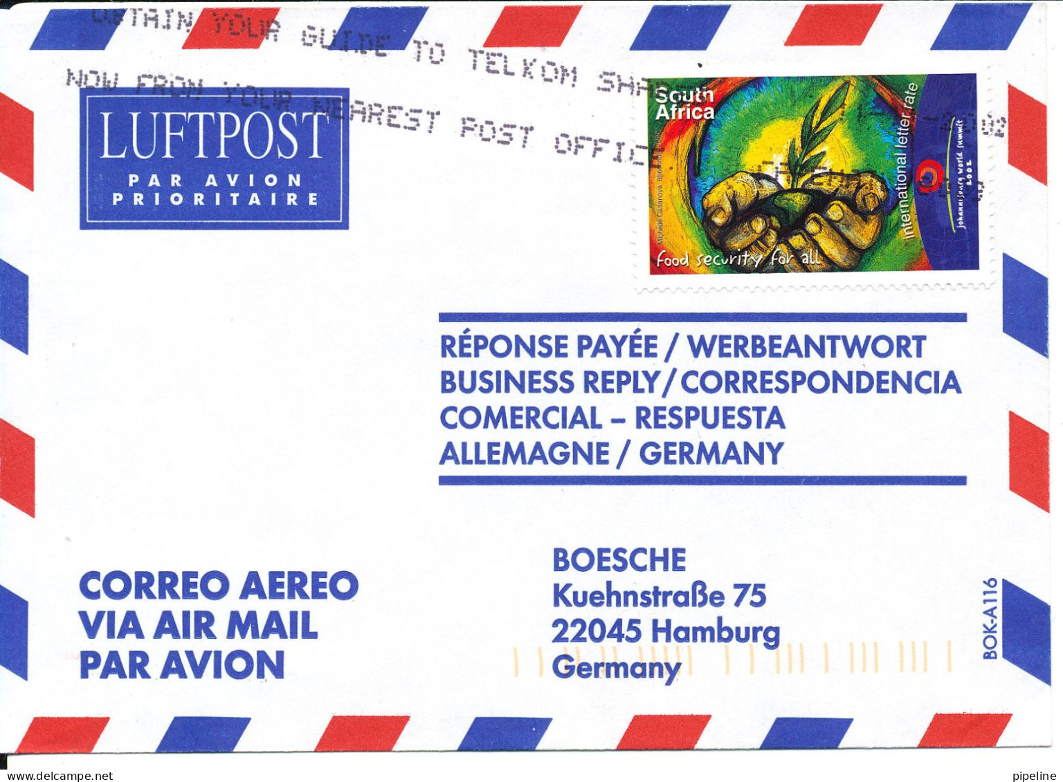 South Africa Air Mail Cover Sent To Germany 11-11-2002 - Luchtpost