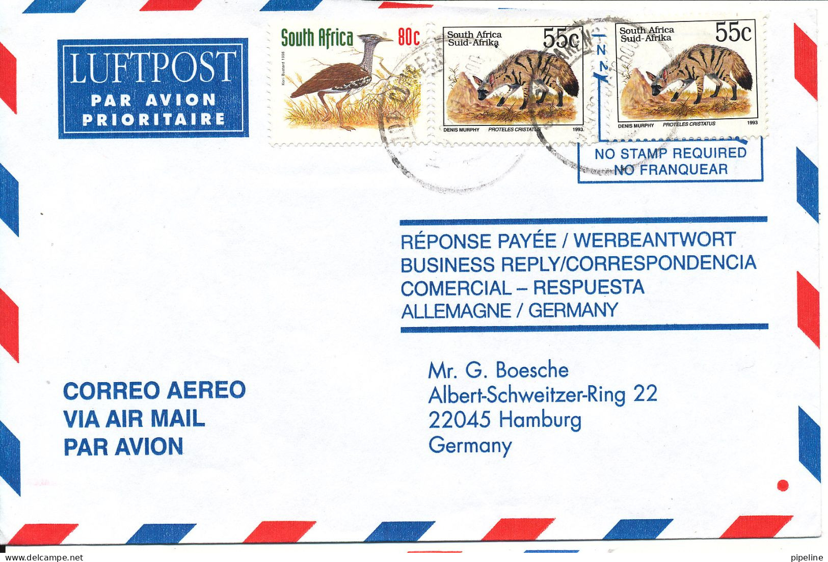 South Africa Air Mail Cover Sent To Germany 1-10-2000 - Airmail