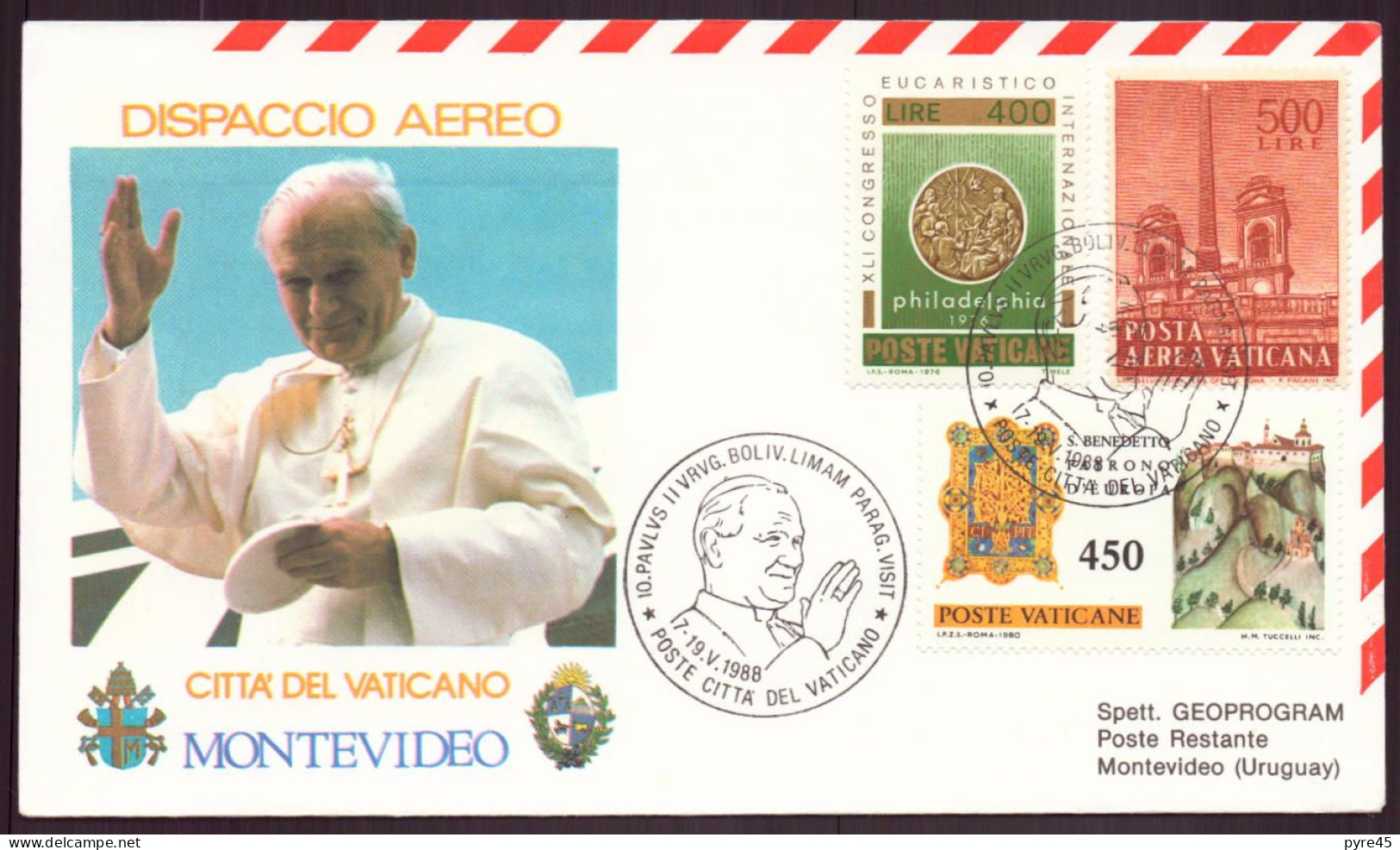 VATICAN ENVELOPPE COMMEMORATIVE 1988 10 PAULUS II VRVG BOLIV.LIMAM PARAG. VISIT - Lettres & Documents