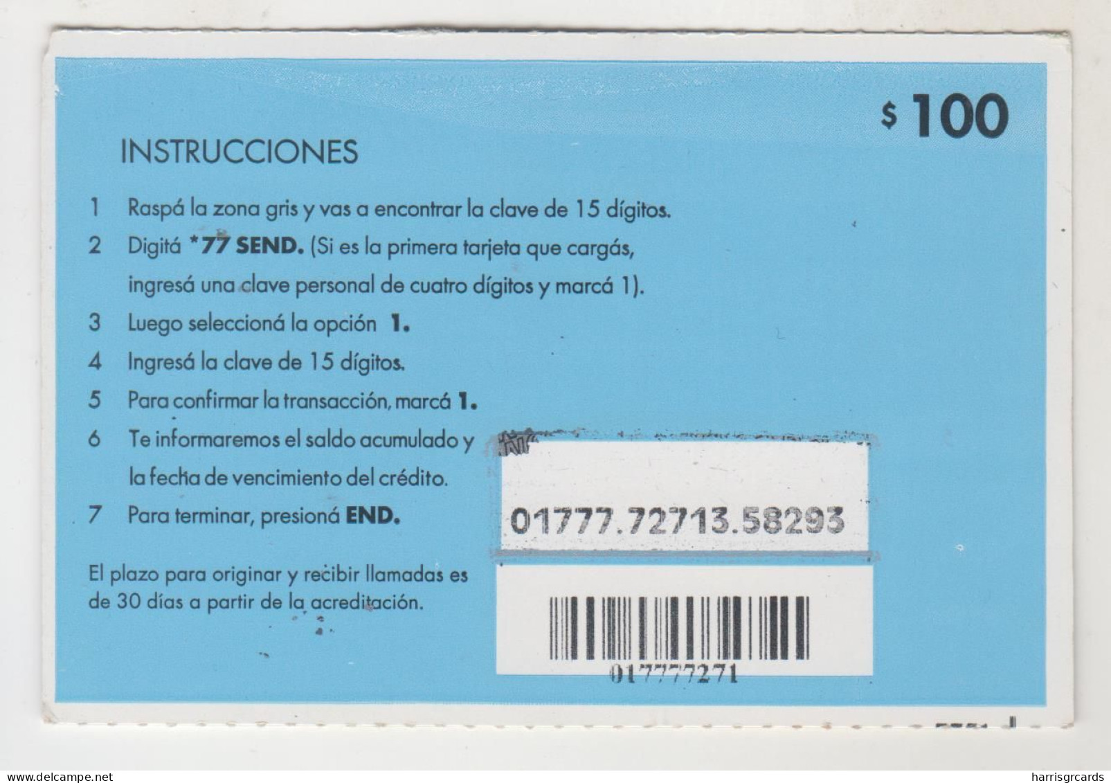 URUGUAY - Más Ventajas GSM, Light Blue , 100 $ , ANCEL Maxi GSM Refill Card, Used - Uruguay