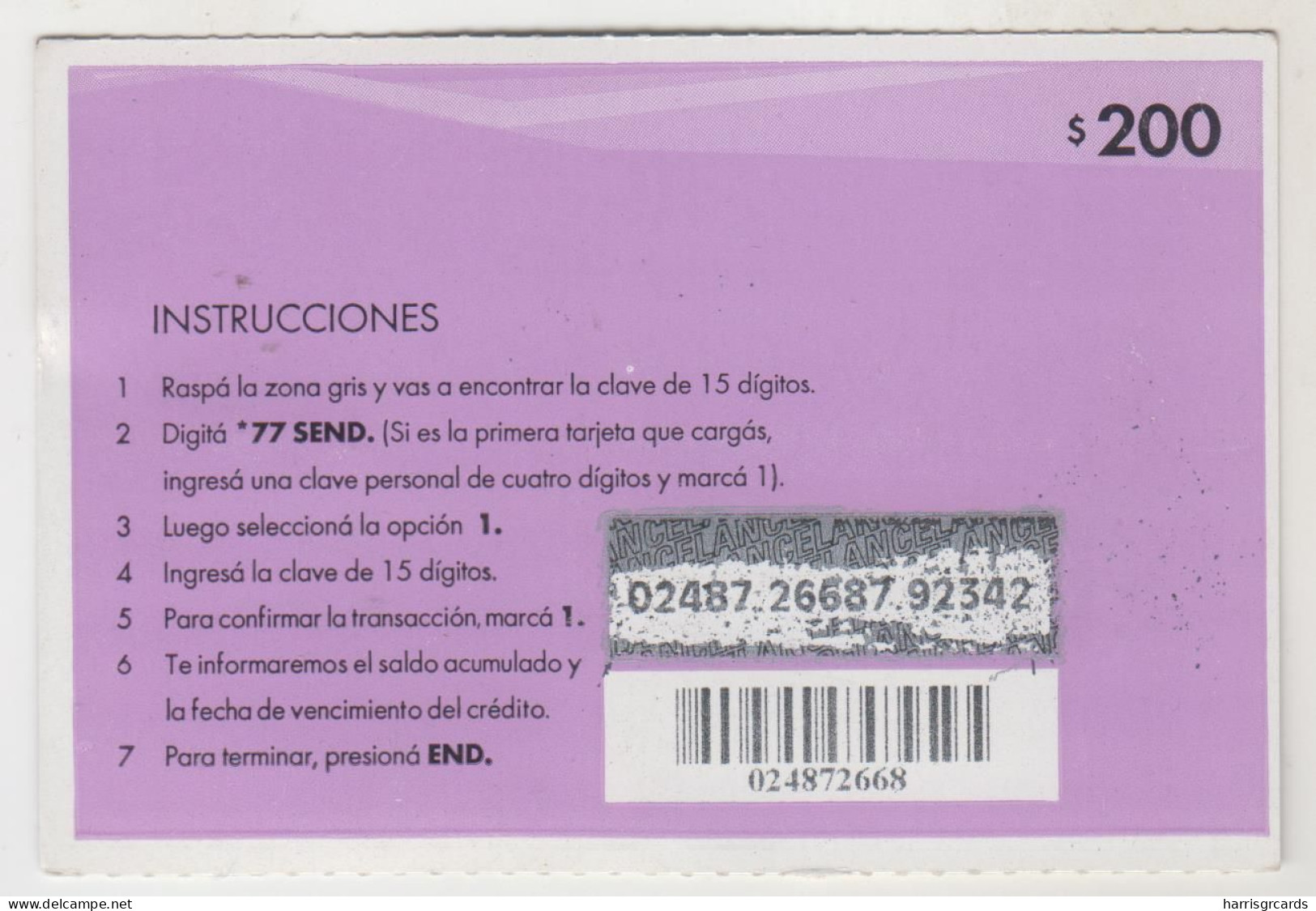 URUGUAY - Más Ventajas GSM, Pink , 200 $ , ANCEL Maxi GSM Refill Card, Used - Uruguay