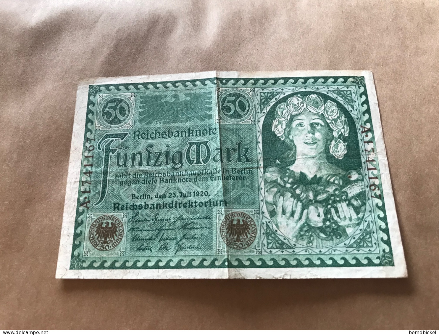 Banknote Geldschein Reichsbanknote Deutsches Reich 50 Mark 1920 - 50 Mark