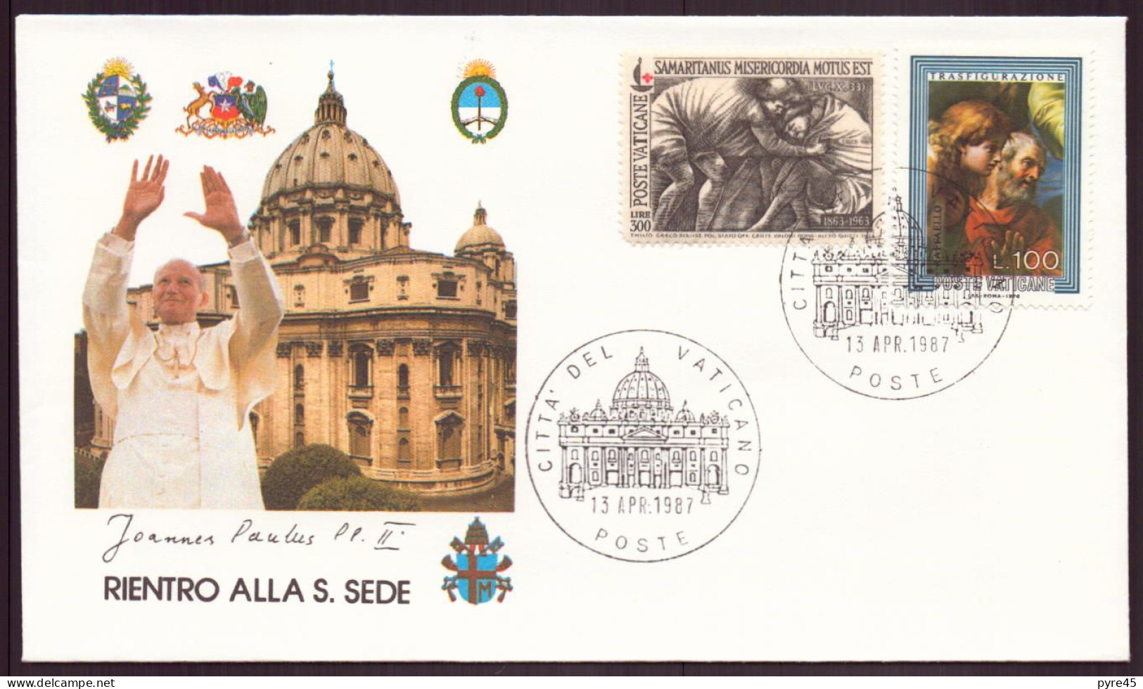 VATICAN ENVELOPPE COMMEMORATIVE 1987 CITTA DEL VATICANO RIENTRO ALLA S. SEDE - Storia Postale