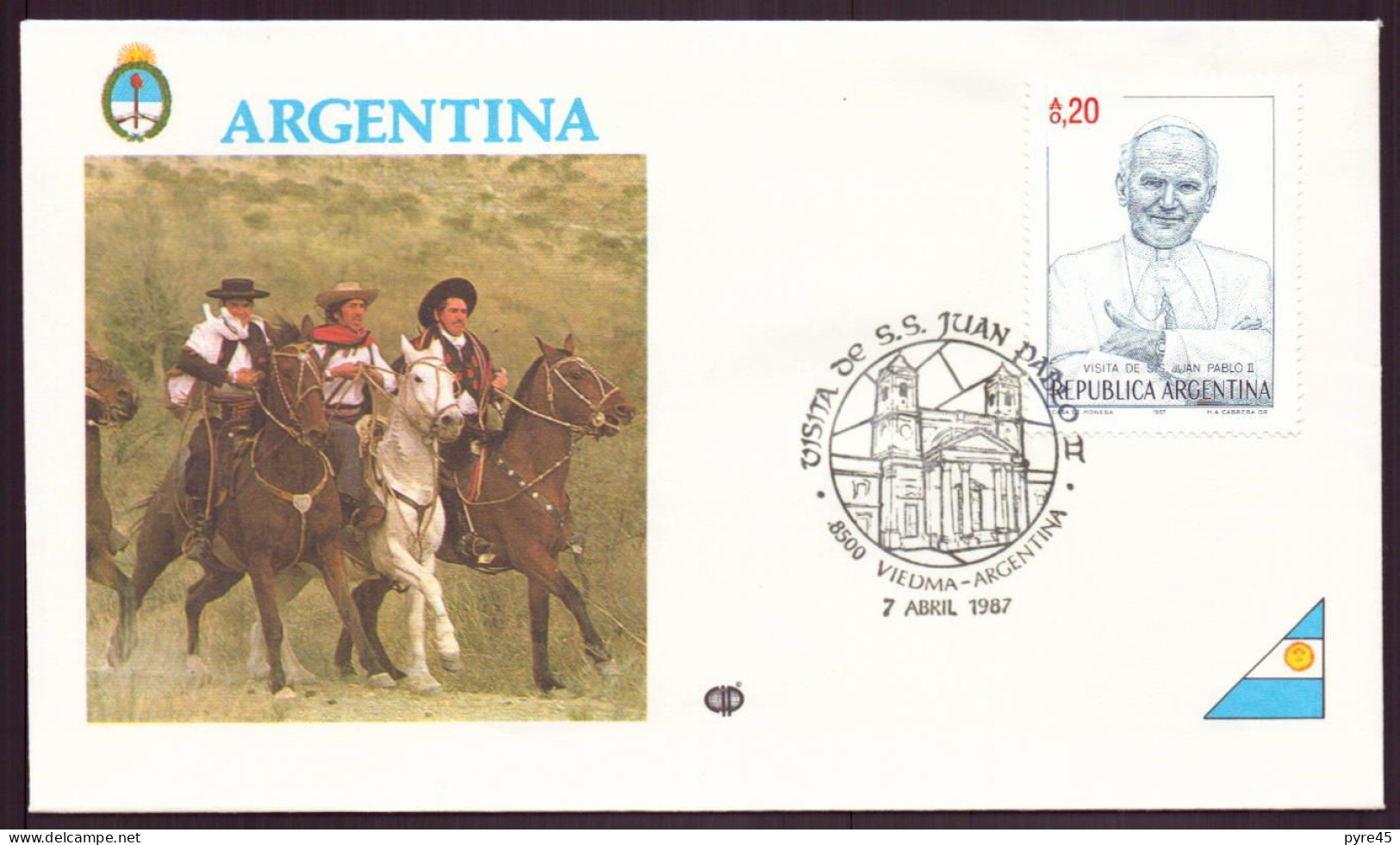 ARGENTINE ENVELOPPE COMMEMORATIVE 1987 VIEDMA VISITA DE SS JUAN PABLO II - Lettres & Documents