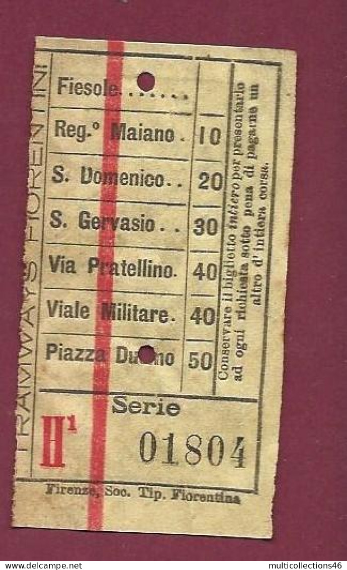 301223B - TICKET CHEMIN DE FER TRAM METRO - ITALIE TRAMWAYS FIORENTINI H1 Serie 01804 - Europa