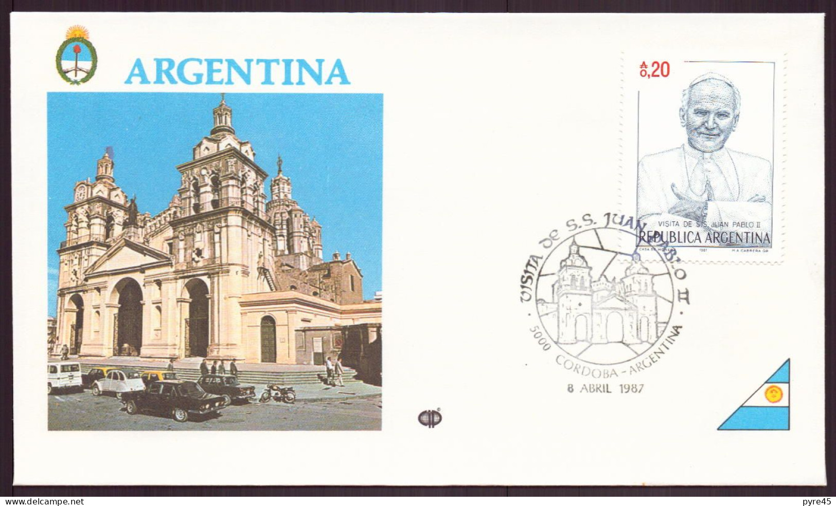 ARGENTINE ENVELOPPE COMMEMORATIVE 1987 CORDOBA VISITA DE SS JUAN PABLO II - Storia Postale