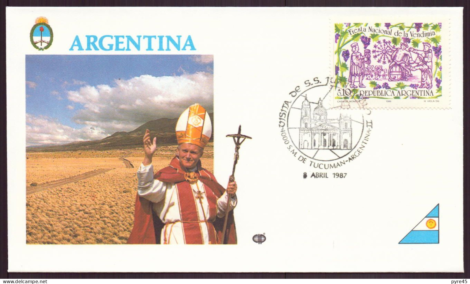 ARGENTINE ENVELOPPE COMMEMORATIVE 1987 S.M. DE TUCUMAN VISITA DE SS JUAN PABLO II - Briefe U. Dokumente