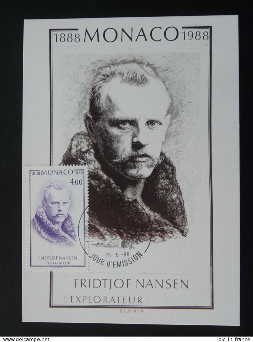 Carte Maximum Card Explorateur Polar Explorer Fridtjof Nansen Par Slania Monaco 1988 - Explorateurs & Célébrités Polaires