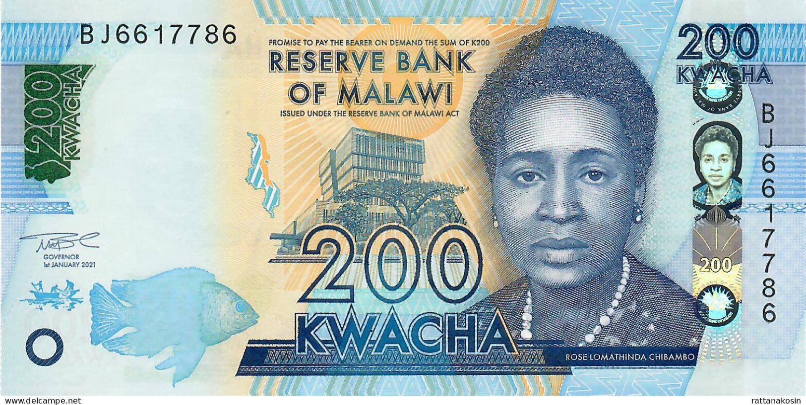 MALAWI P60e ?  200 KWACHA 1.1.2021 #BJ    UNC. - Malawi