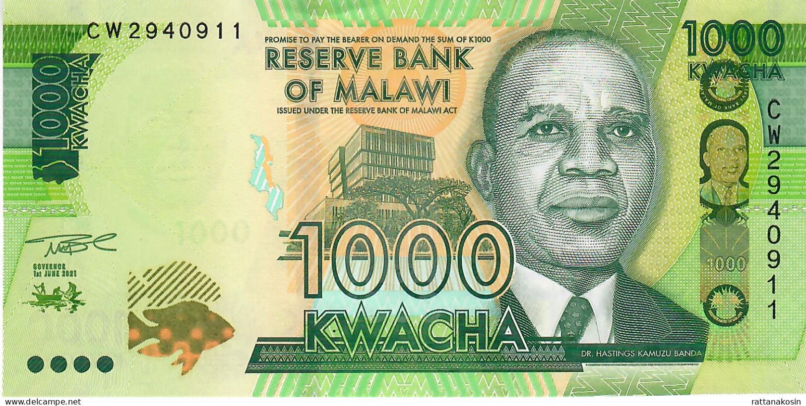 MALAWI P67f  1000 KWACHA 1.6.2021 #CW    UNC. - Malawi